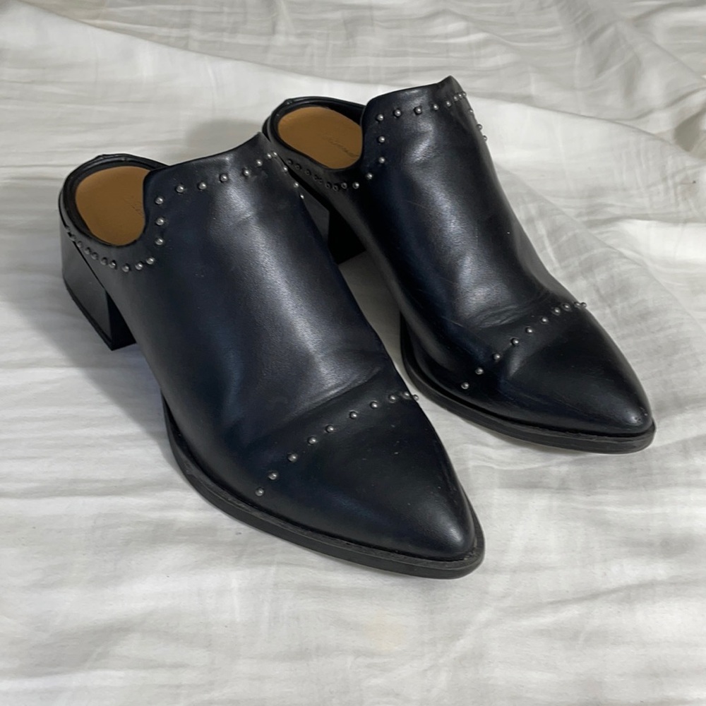 Black Studded Block Heel Mules